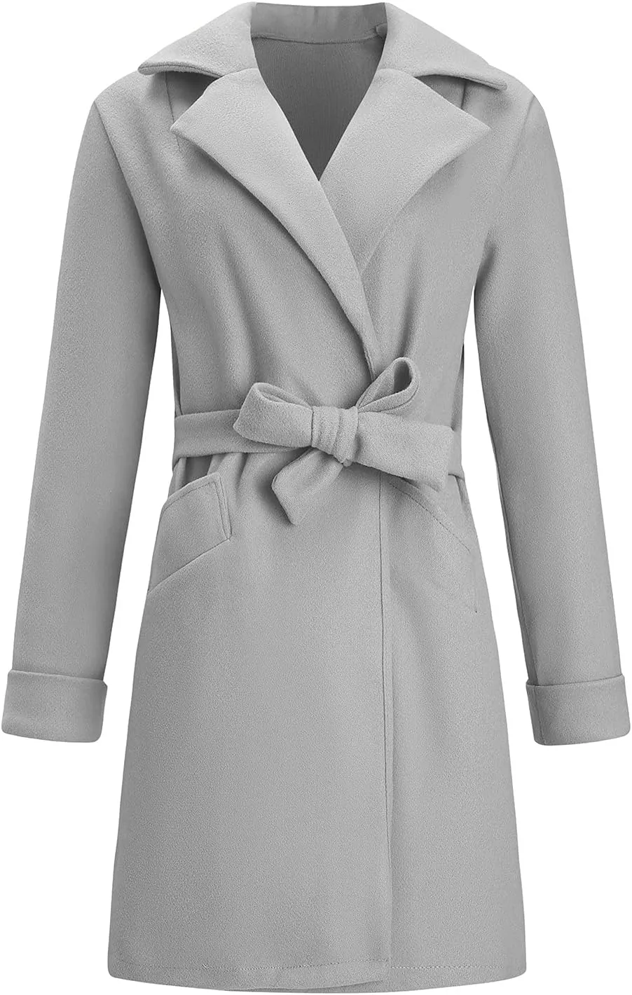 Women’S Wool Blend Winter Coats Double Breasted Notch Lapel Trench Coat Thicken Warm Overcoat Jackets with Belts