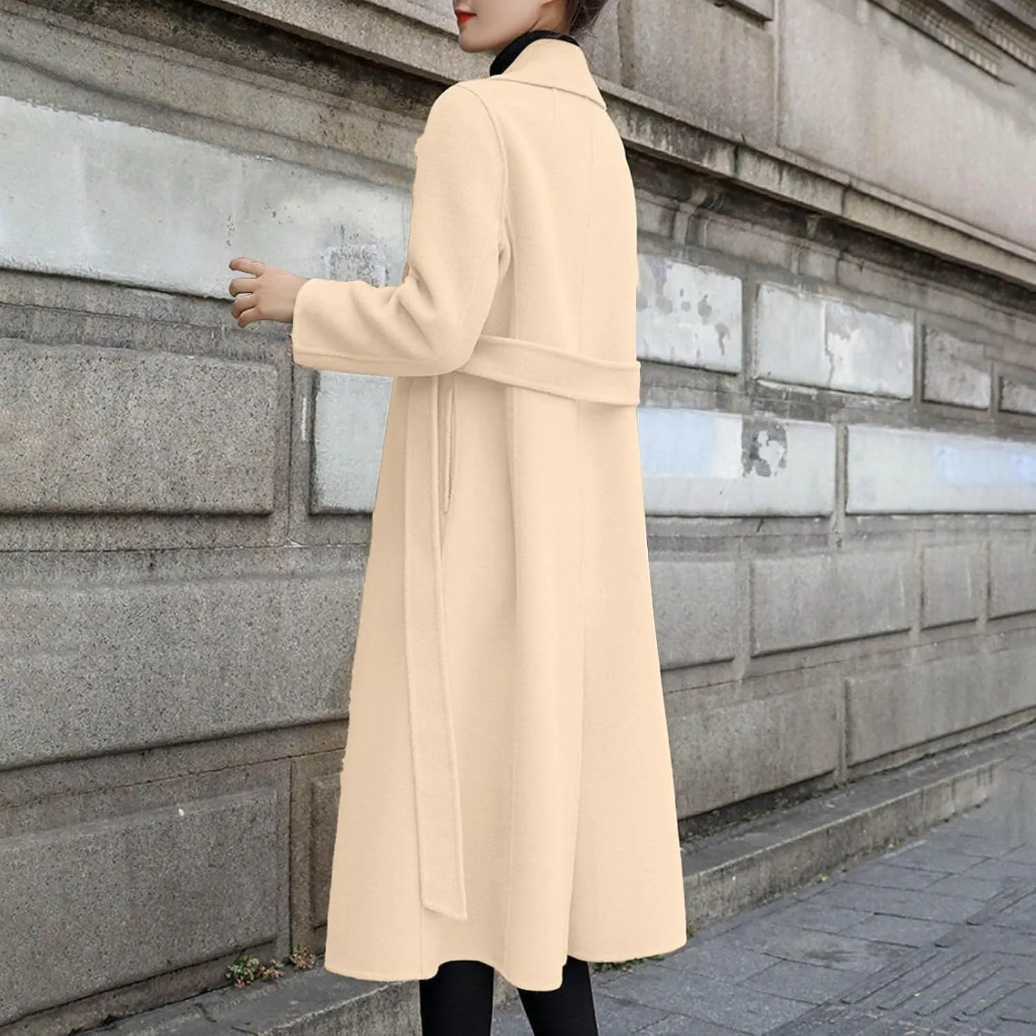 Womens Wool Coats Casual Open Front Cardigan Pea Coat Plus Size Notched Lapel Overcoat Long Winter Jackets