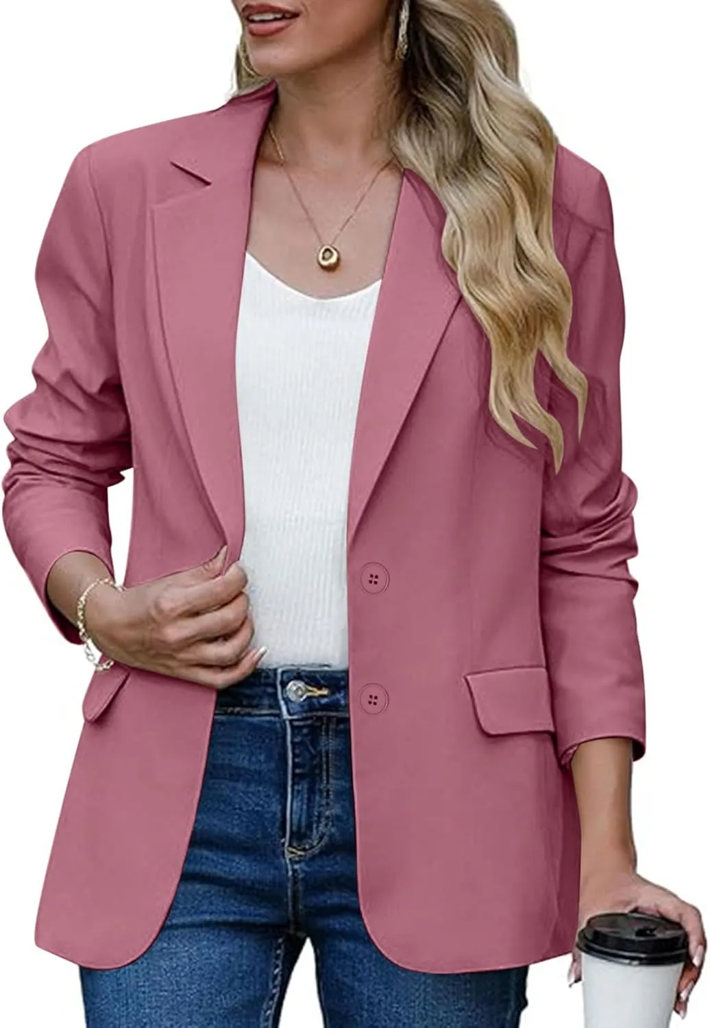 Women's Work Office Blazer Business Casual Lightweight Jackets Long Sleeve Open Front Slim Fit Button Lapel Blazer