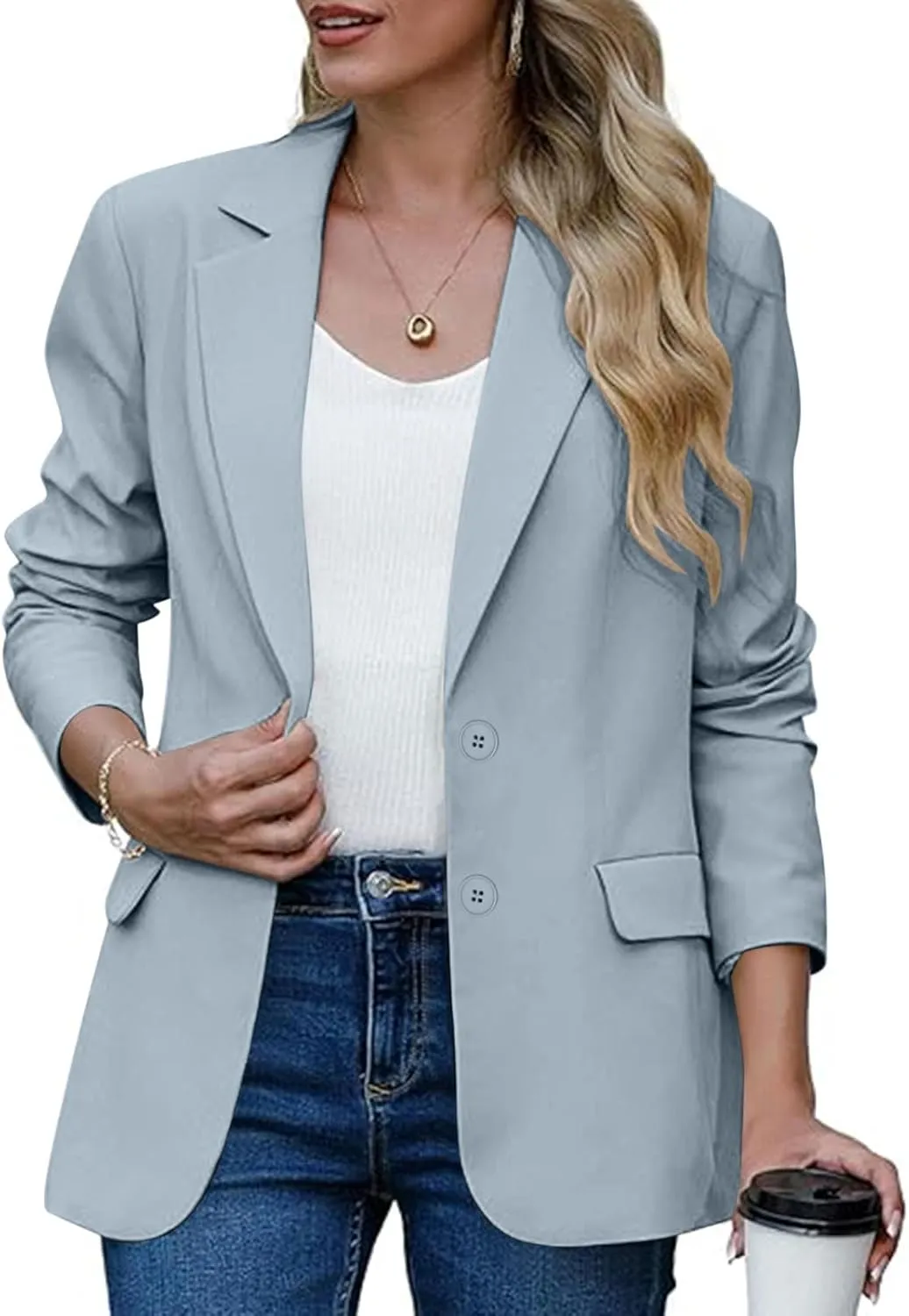 Women's Work Office Blazer Business Casual Lightweight Jackets Long Sleeve Open Front Slim Fit Button Lapel Blazer