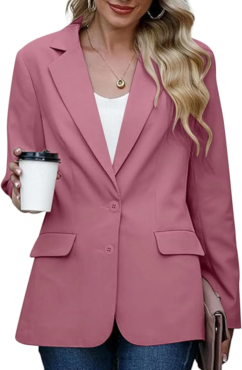 Women's Work Office Blazer Business Casual Lightweight Jackets Long Sleeve Open Front Slim Fit Button Lapel Blazer