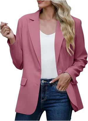 Women's Work Office Blazer Business Casual Lightweight Jackets Long Sleeve Open Front Slim Fit Button Lapel Blazer