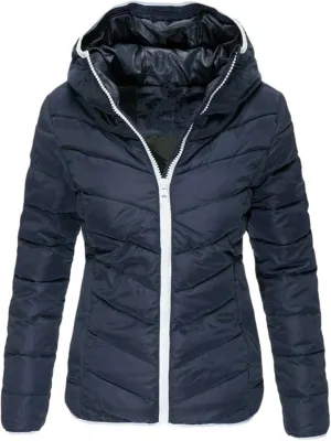 Women's Zipper Quilted Jacket Hooded Slim Fit Short Puffer Down Warm Ultra Lightweight Winter Padded Jacket with Pocket