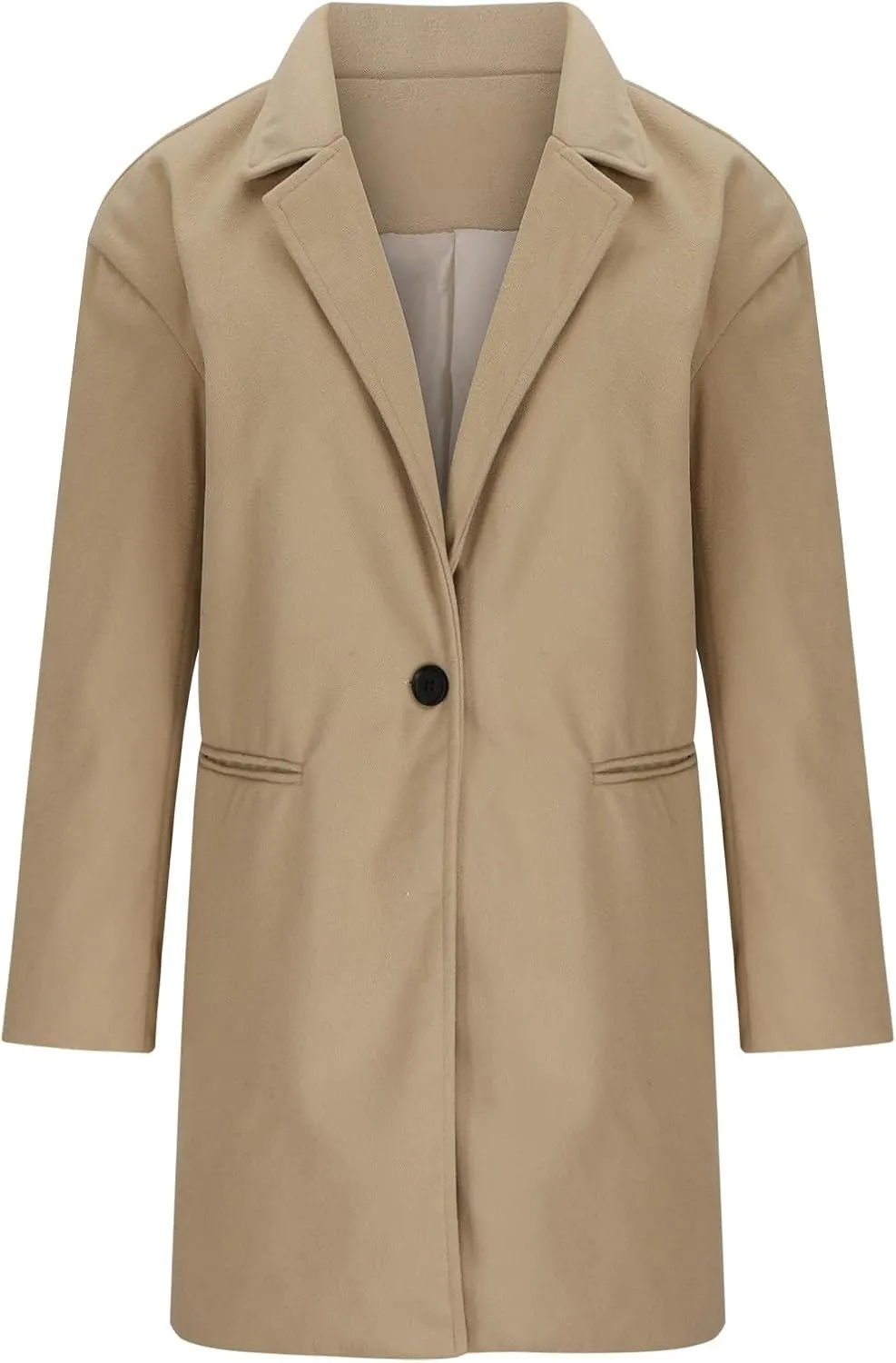 Wool Coat for Women Casual Open Front Lapel Jackets Winter Long Sleeve Overcoat Trendy Trench Coats with Pockets