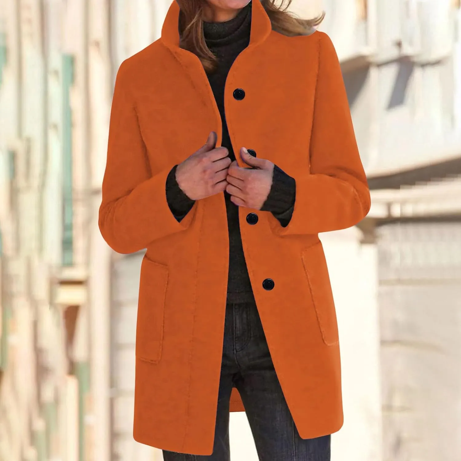 Wool Coat for Women Plus Size Thicken Pea Coats Stand Collar Single Breasted Trench Coat 2024 Fashion Winter Jackets