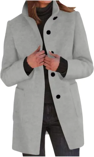 Wool Coat for Women Plus Size Thicken Pea Coats Stand Collar Single Breasted Trench Coat 2024 Fashion Winter Jackets