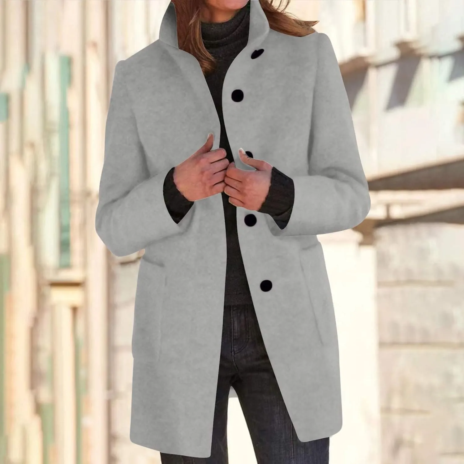 Wool Coat for Women Plus Size Thicken Pea Coats Stand Collar Single Breasted Trench Coat 2024 Fashion Winter Jackets