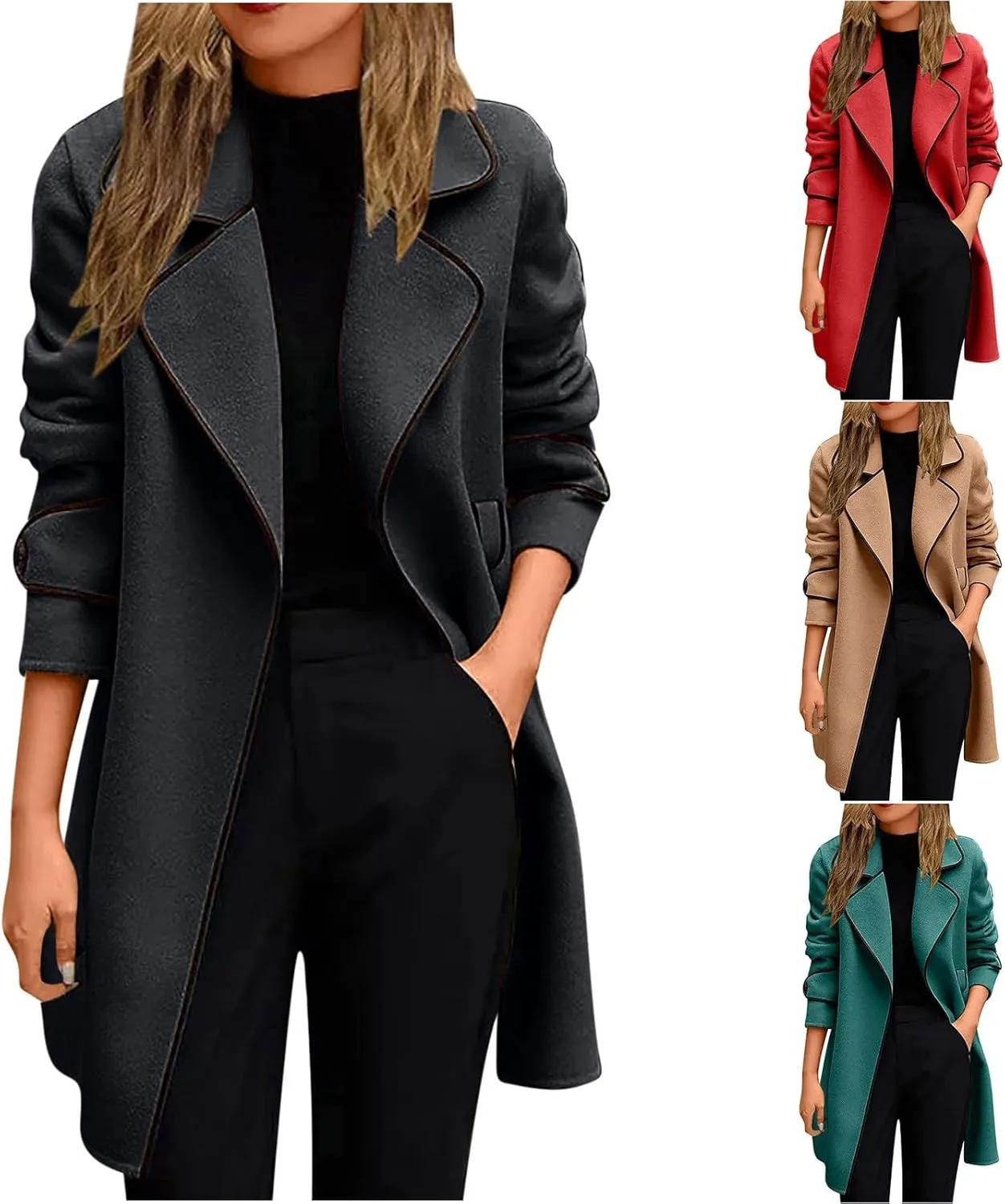 Wool Coats for Women Casual Open Front Winter Trench Coat Oversized Notch Lapel Thicken Bussiness Jacket With Belts