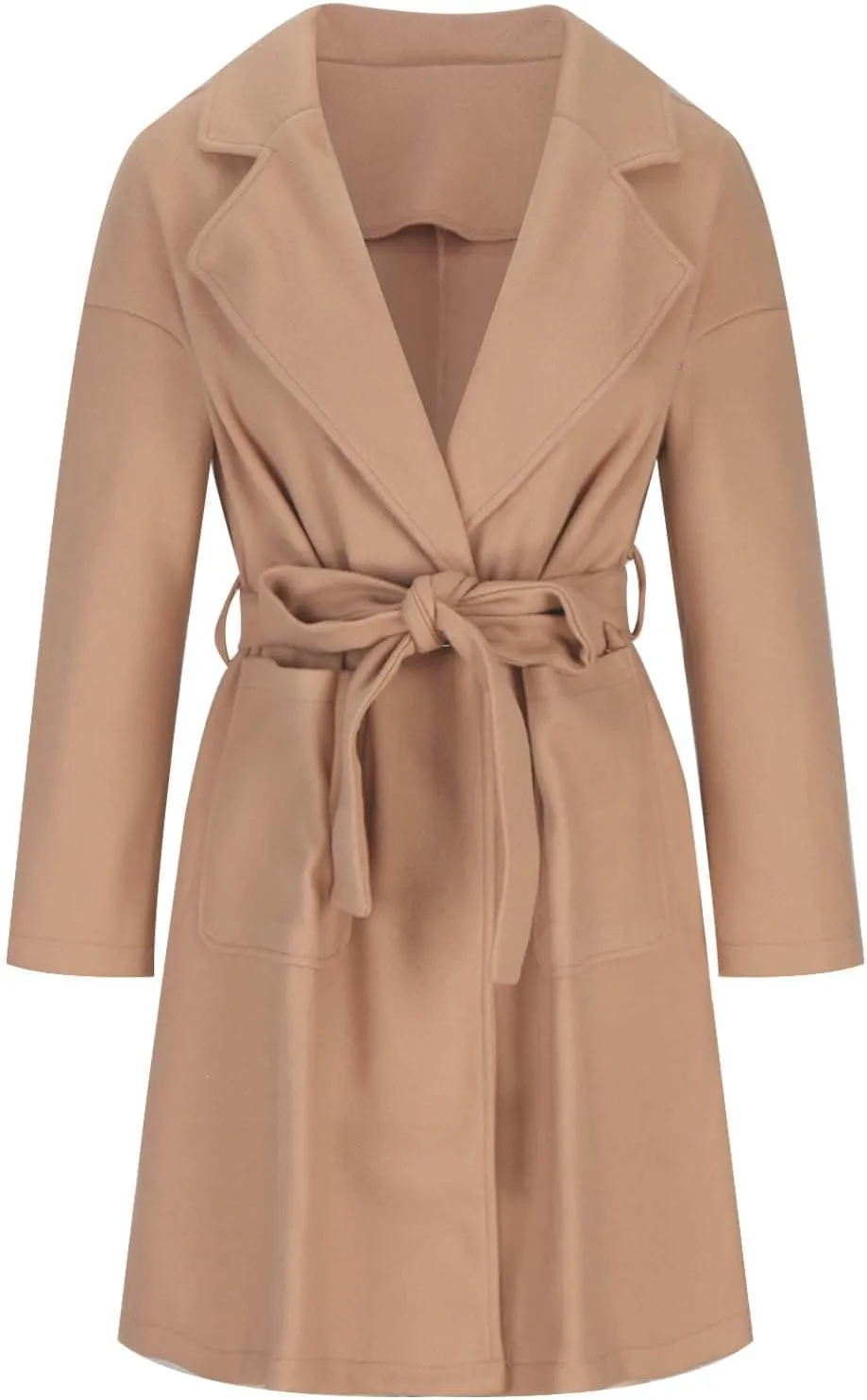 Wool Coats for Women Casual Open Front Winter Trench Coat Oversized Notch Lapel Thicken Bussiness Jacket With Belts