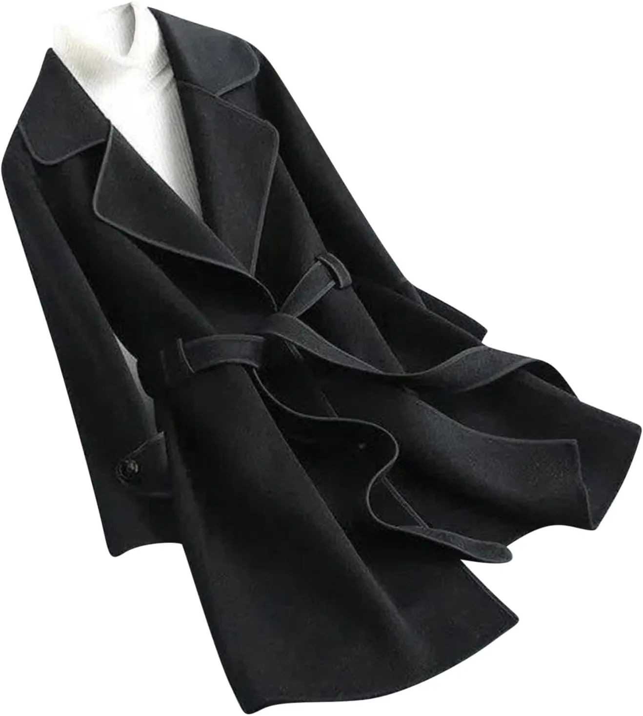 Wool Coats for Women Casual Open Front Winter Trench Coat Oversized Notch Lapel Thicken Bussiness Jacket With Belts