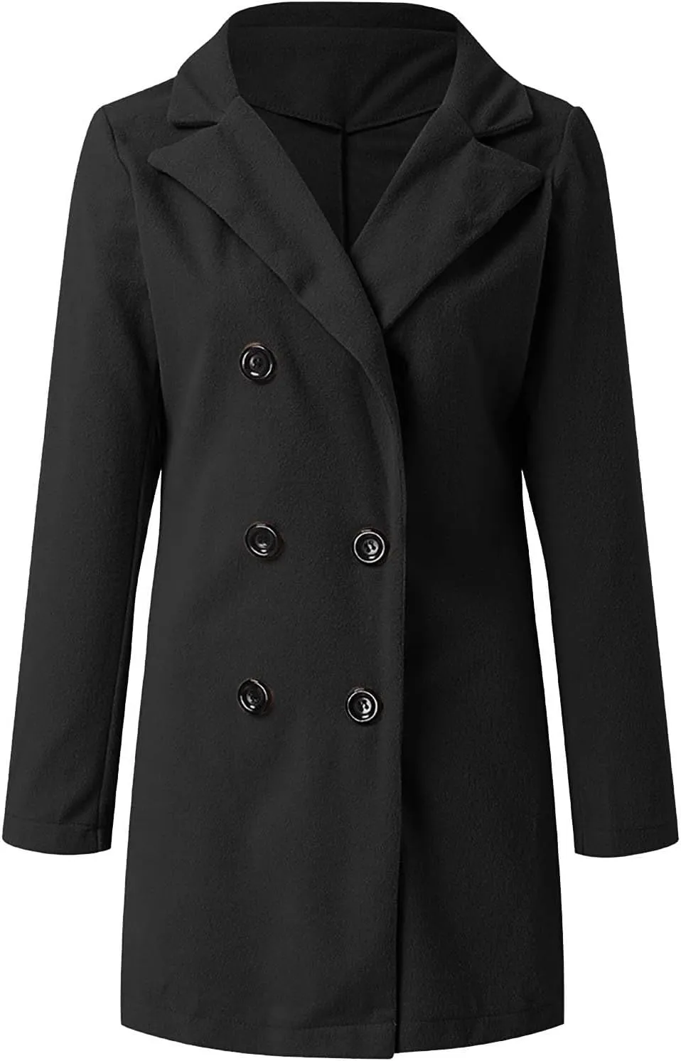 Wool Coats for Women Notched Lapel Collar Peacoat Fall Winter Elegant Outerwear Overcoat Trendy Woolen Trench Coat