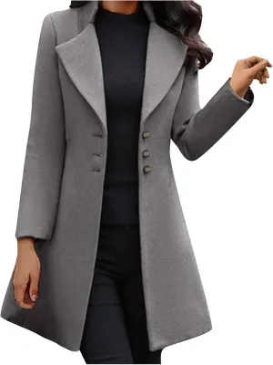Wool Coats for Women Notched Lapel Collar Peacoat Fall Winter Elegant Outerwear Overcoat Trendy Woolen Trench Coat