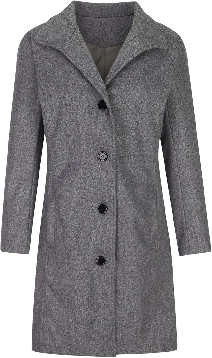 Wool Coats for Women Stand Collar Single Breasted Pea Coats Plus Size Long Sleeve Overcoat Fall Winter Outerwear