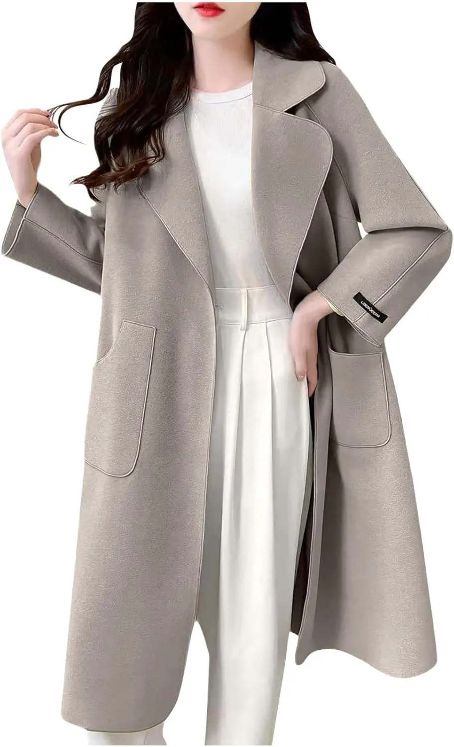 Wool Coats for Women Winter Warm Wool Blend Pea Coat Single Breasted Lapel Collared Trench Coat Overcoat with Pockets