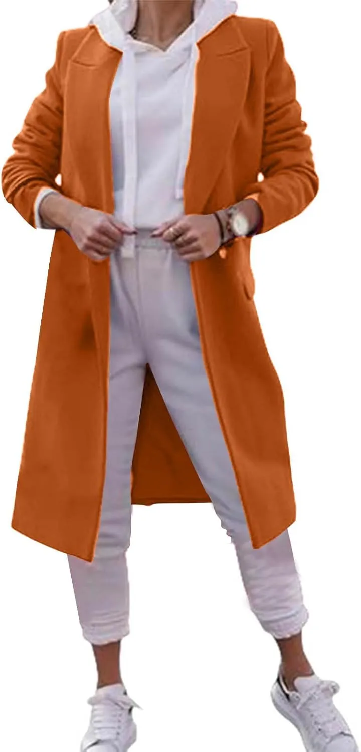 Wool Trench Coat for Women Double Breasted Notched Lapel Oversized Long Jackets Winter Warm Wool Blend Pea Coat