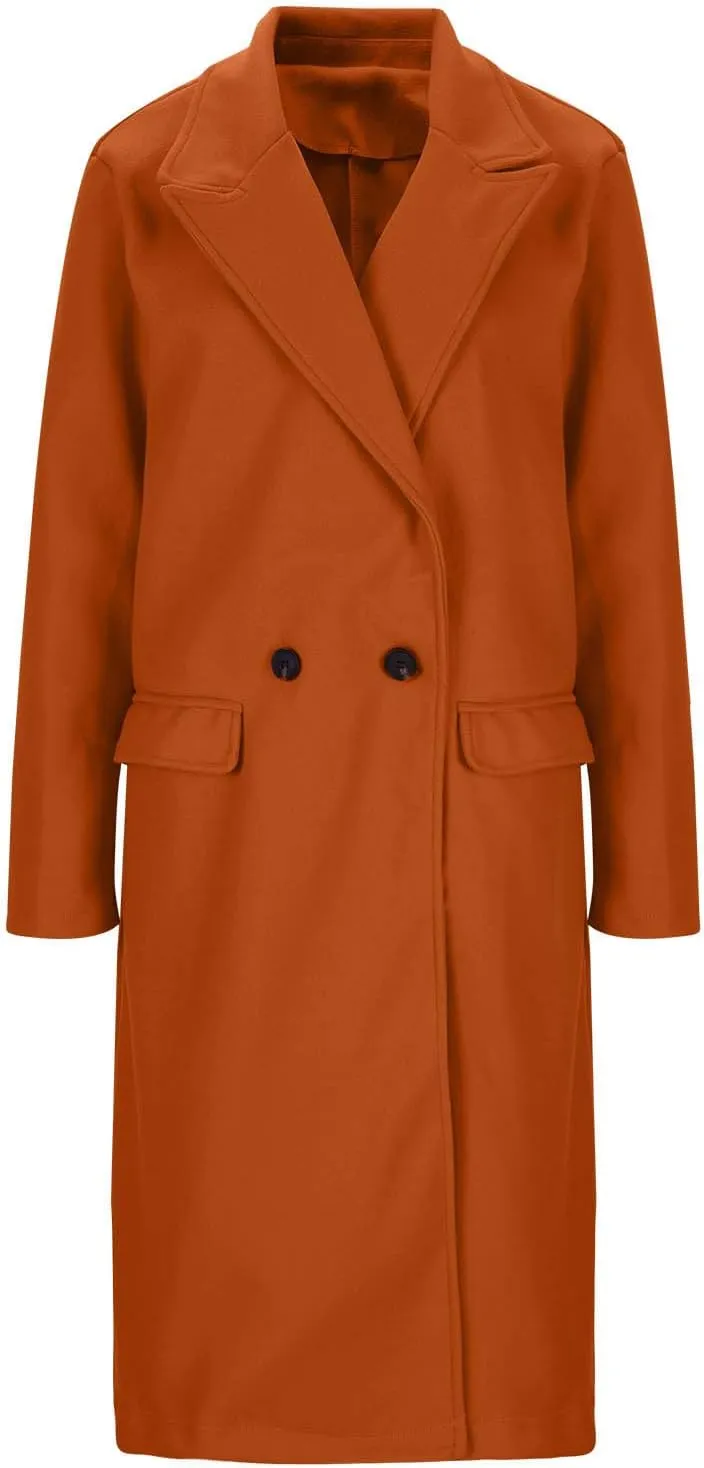 Wool Trench Coat for Women Double Breasted Notched Lapel Oversized Long Jackets Winter Warm Wool Blend Pea Coat