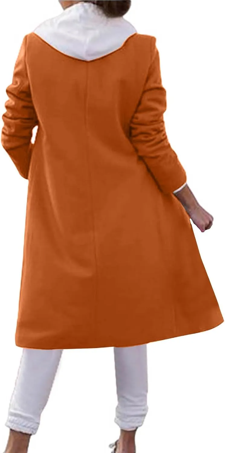 Wool Trench Coat for Women Double Breasted Notched Lapel Oversized Long Jackets Winter Warm Wool Blend Pea Coat