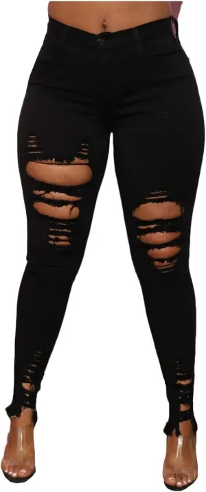 WUAI Women's Ripped Boyfriend Jeans Hight Waisted Stretch Distressed Skinny Jeans Jeggings Destroyed Denim Pencil Pants