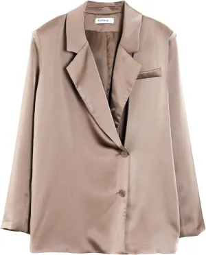 Xintianji Women Satin Causal Blazers - Long Sleeve Loose Fit Suit Button Front Work Blazer Jackets
