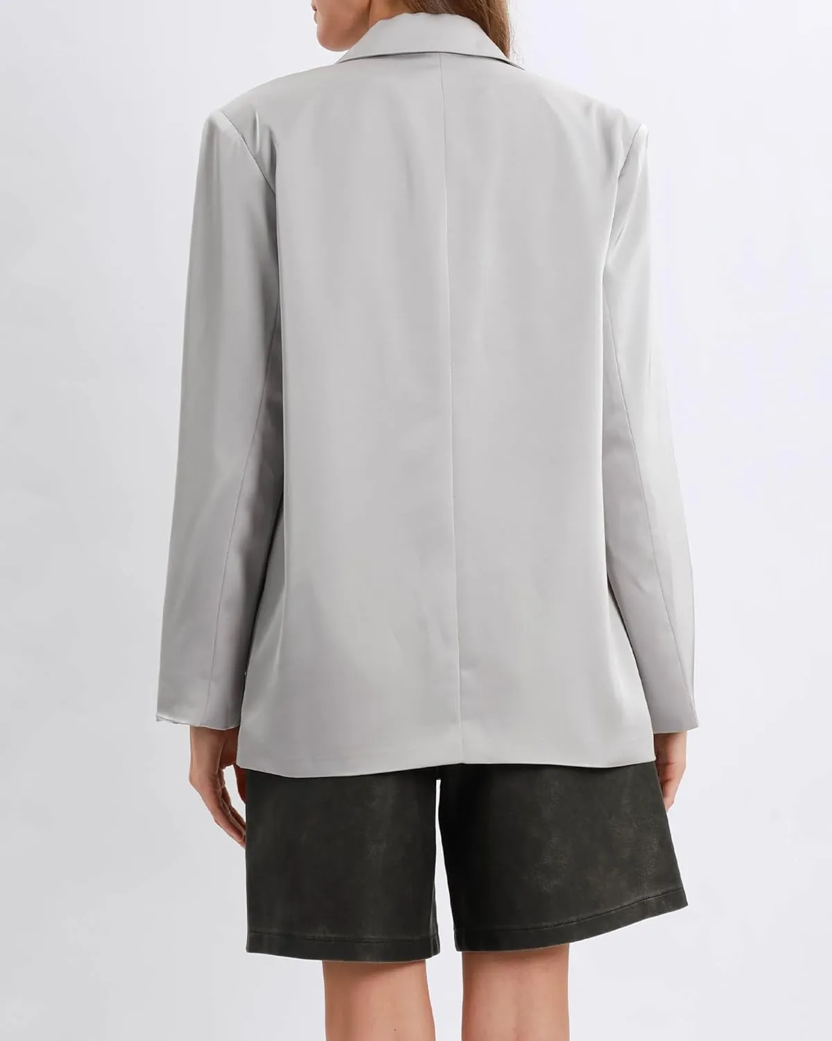 Xintianji Women Satin Causal Blazers - Long Sleeve Loose Fit Suit Button Front Work Blazer Jackets