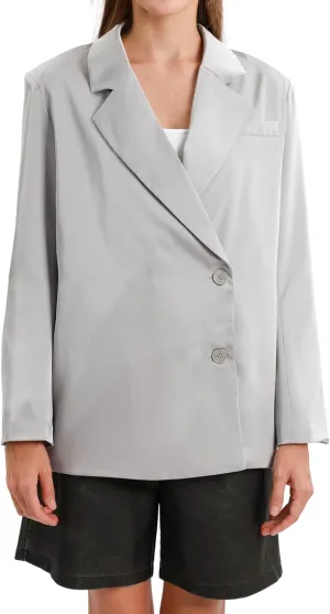 Xintianji Women Satin Causal Blazers - Long Sleeve Loose Fit Suit Button Front Work Blazer Jackets