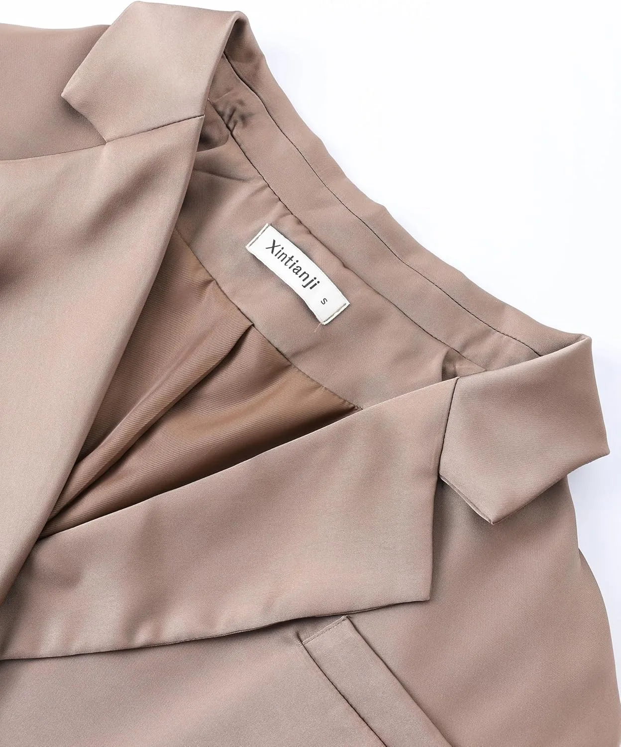 Xintianji Women Satin Causal Blazers - Long Sleeve Loose Fit Suit Button Front Work Blazer Jackets