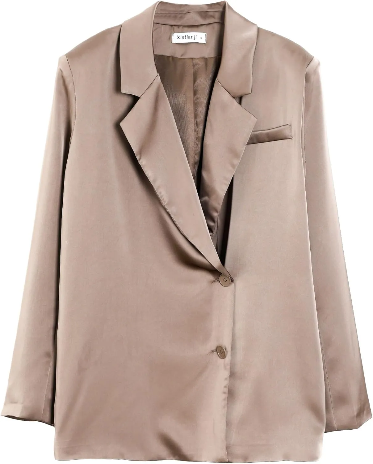Xintianji Women Satin Causal Blazers - Long Sleeve Loose Fit Suit Button Front Work Blazer Jackets