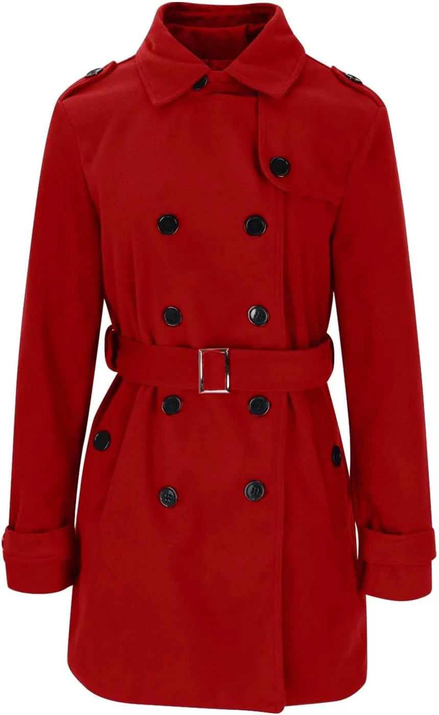 yardsong Womens Double Breasted Trench Coats Belted Slim Fit Pea Coats Winter Fashion Wool Blend Lapel Jackets with Pockets