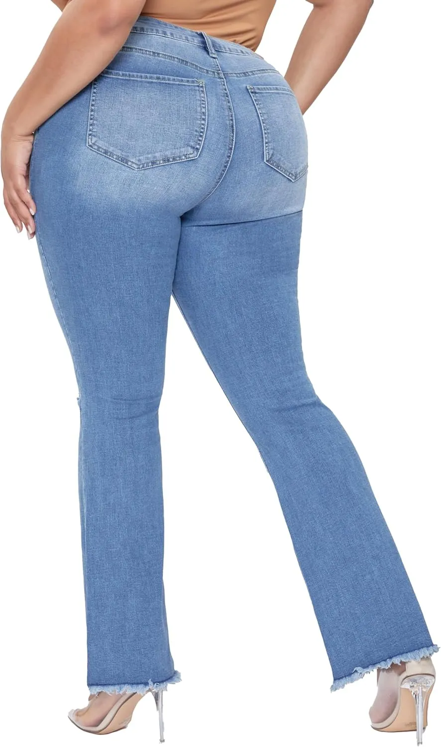 YMI Women's Plus Size Distressed Super Flare Jeans
