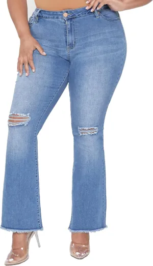 YMI Women's Plus Size Distressed Super Flare Jeans