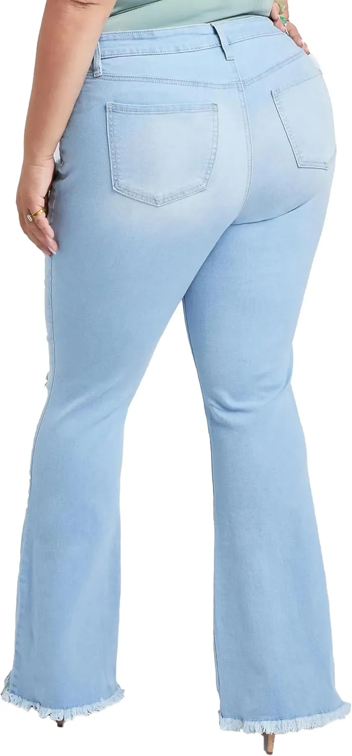 YMI Women's Plus Size Distressed Super Flare Jeans