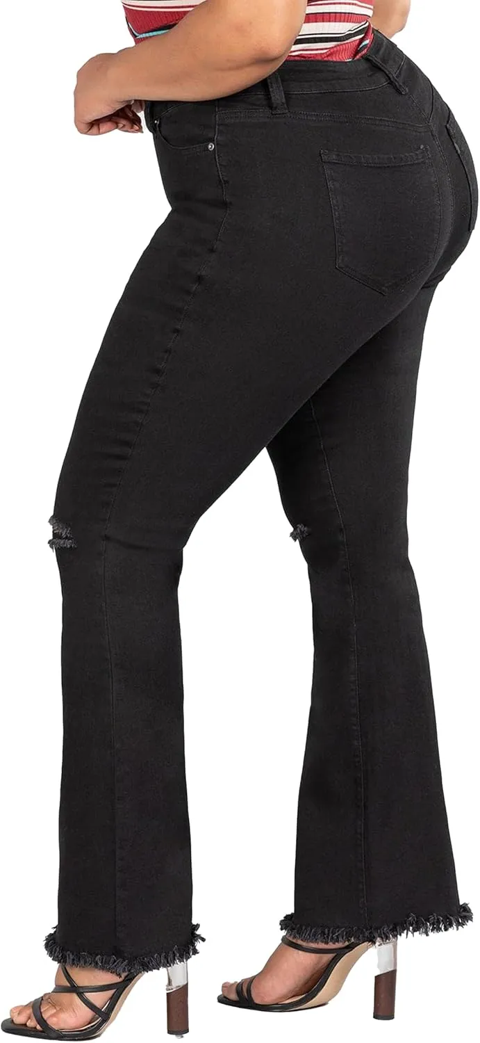 YMI Women's Plus Size Distressed Super Flare Jeans