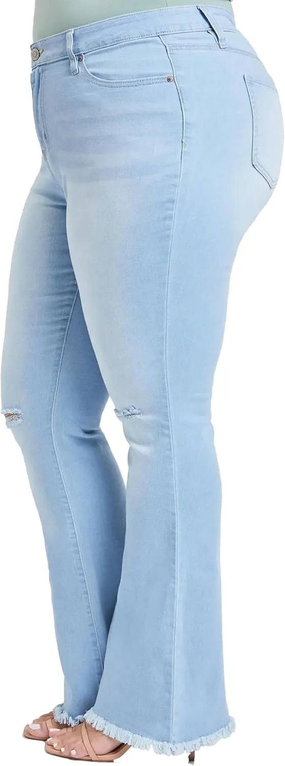 YMI Women's Plus Size Distressed Super Flare Jeans