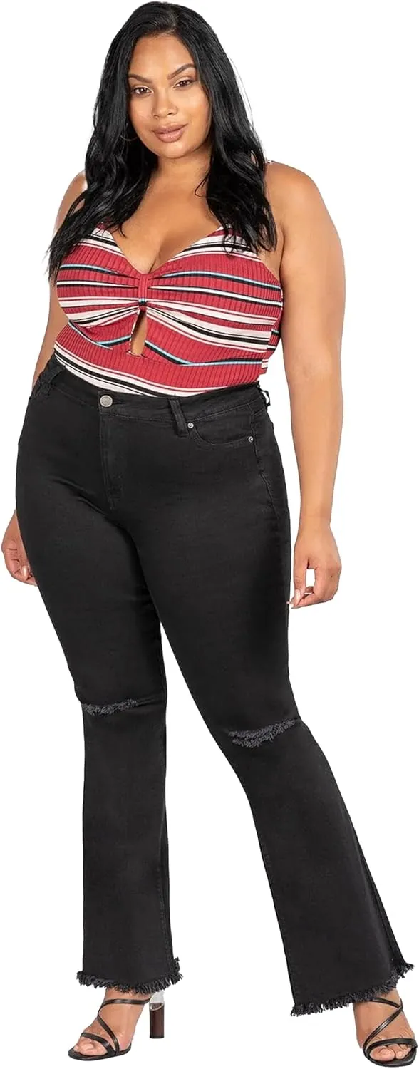 YMI Women's Plus Size Distressed Super Flare Jeans