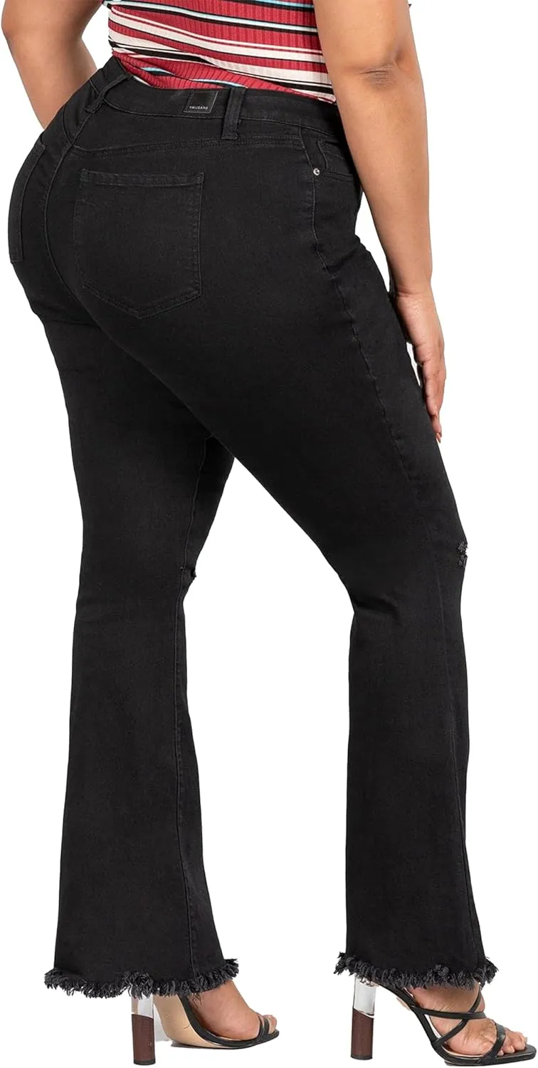 YMI Women's Plus Size Distressed Super Flare Jeans