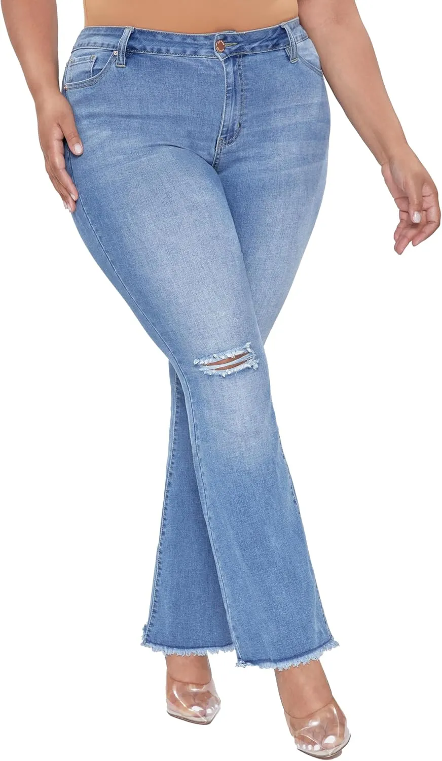 YMI Women's Plus Size Distressed Super Flare Jeans