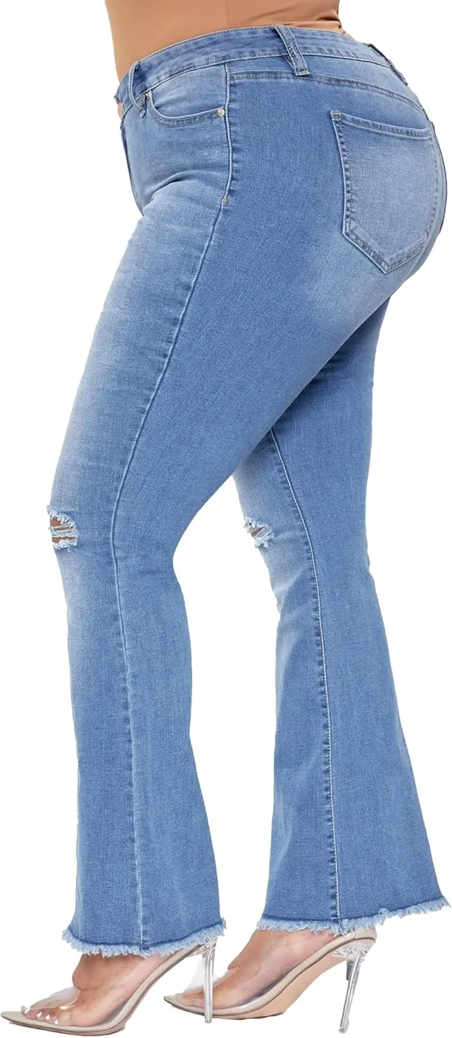 YMI Women's Plus Size Distressed Super Flare Jeans