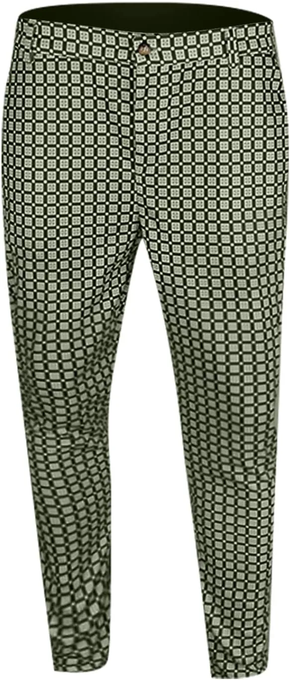 Ymosrh Khaki Jeans for Men Men's Fashion Stretch Dress Pants Slim Fit Plaid Pants Business Suit Casual Golf Jeans