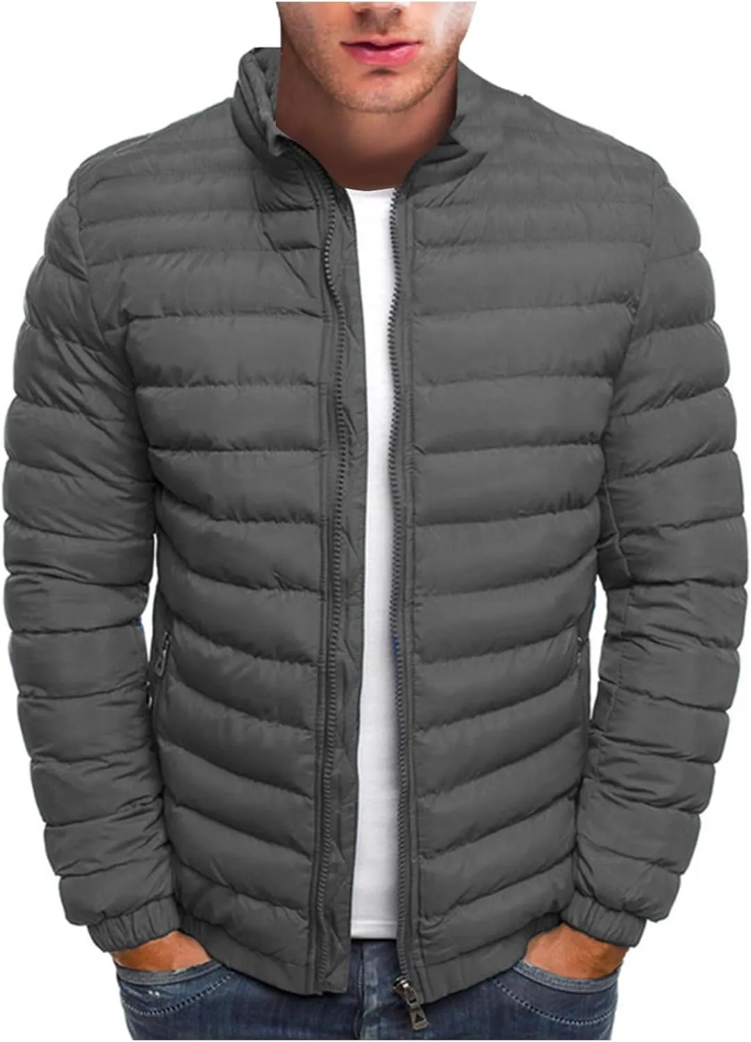 Ymosrh Men's Down Jackets Puffer Alternative Jacket Lightweight Warm Winter Coats Windproof Insulated Jacket, S-3XL