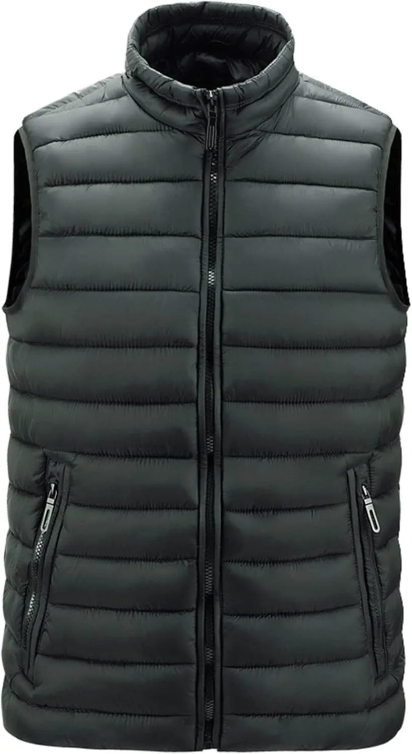 Ymosrh Men's Lightweight Puffer Jacket Packable Down Alternative Vest Jacket Hooded Windproof Winter Coat Jackets, M-6XL