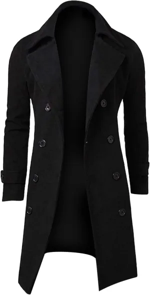 Ymosrh Men's Trench Coat Long Notched Lapel Double Breasted Jacket Overcoat Pea For Men, M-3XL