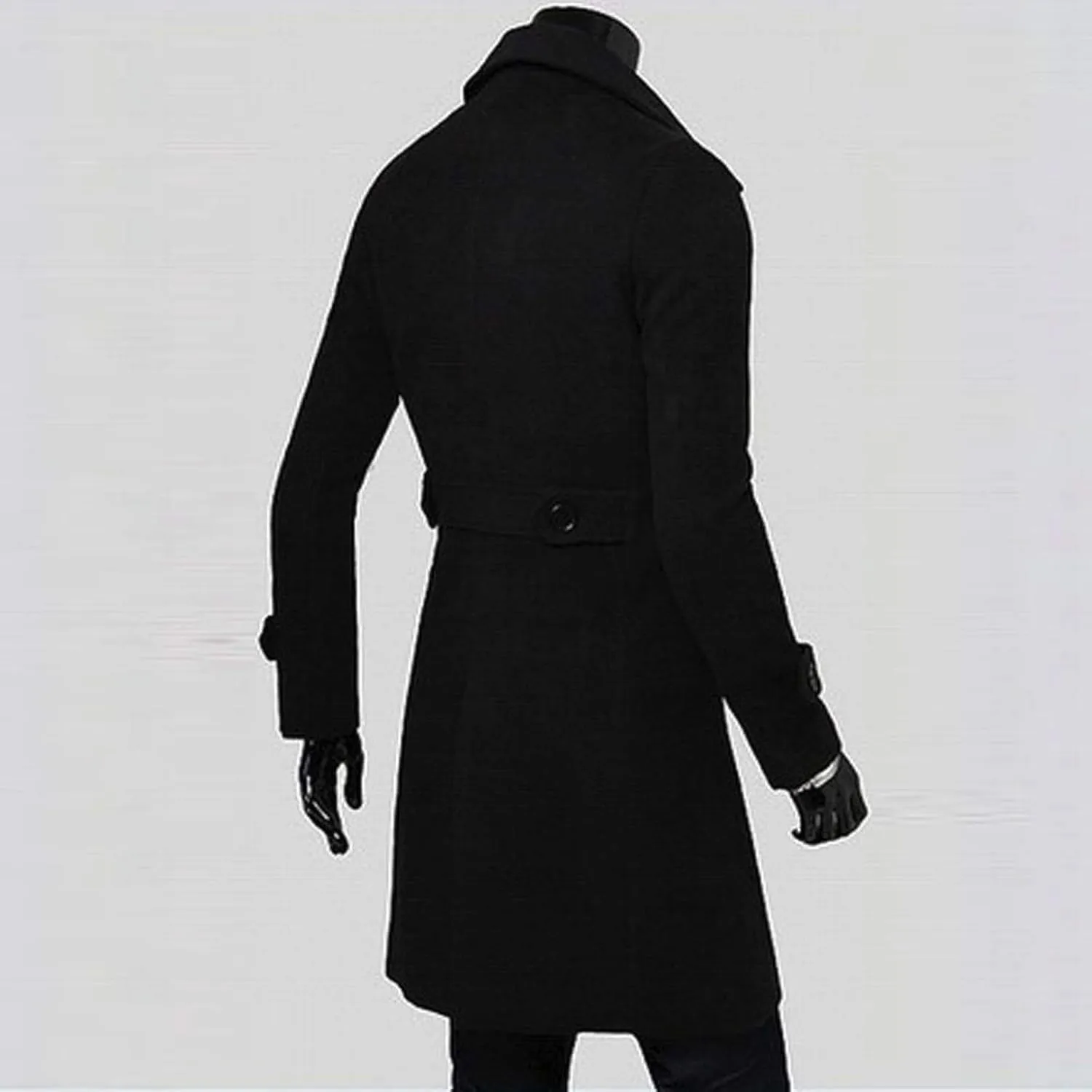 Ymosrh Men's Trench Coat Long Notched Lapel Double Breasted Jacket Overcoat Pea For Men, M-3XL
