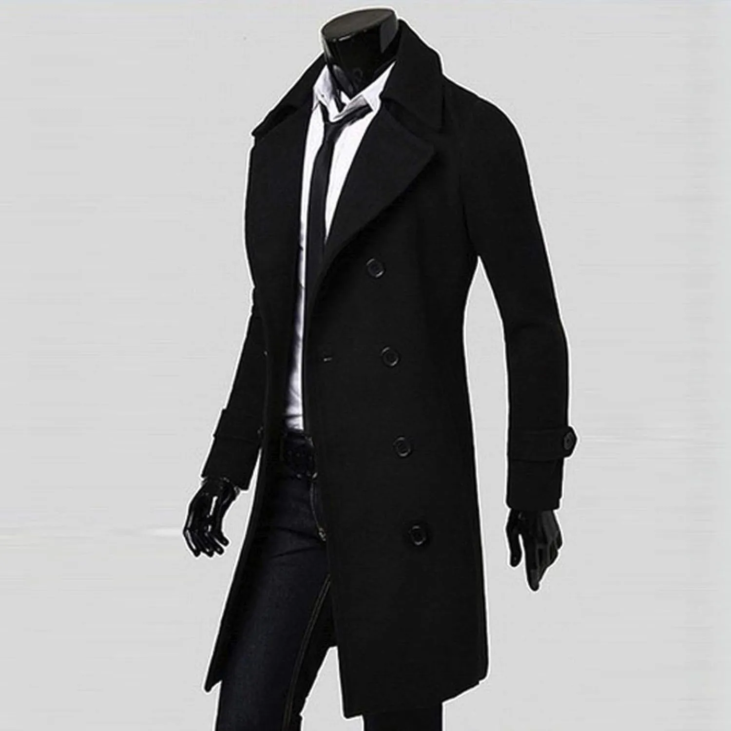 Ymosrh Men's Trench Coat Long Notched Lapel Double Breasted Jacket Overcoat Pea For Men, M-3XL