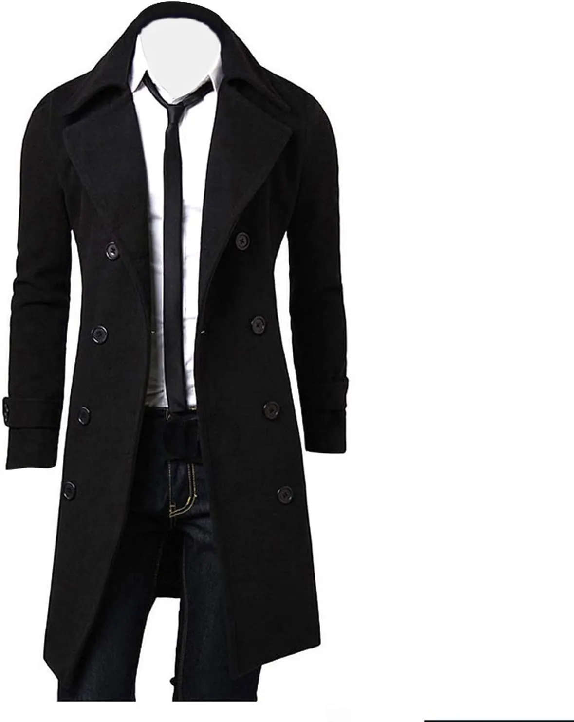 Ymosrh Men's Trench Coat Long Notched Lapel Double Breasted Jacket Overcoat Pea For Men, M-3XL