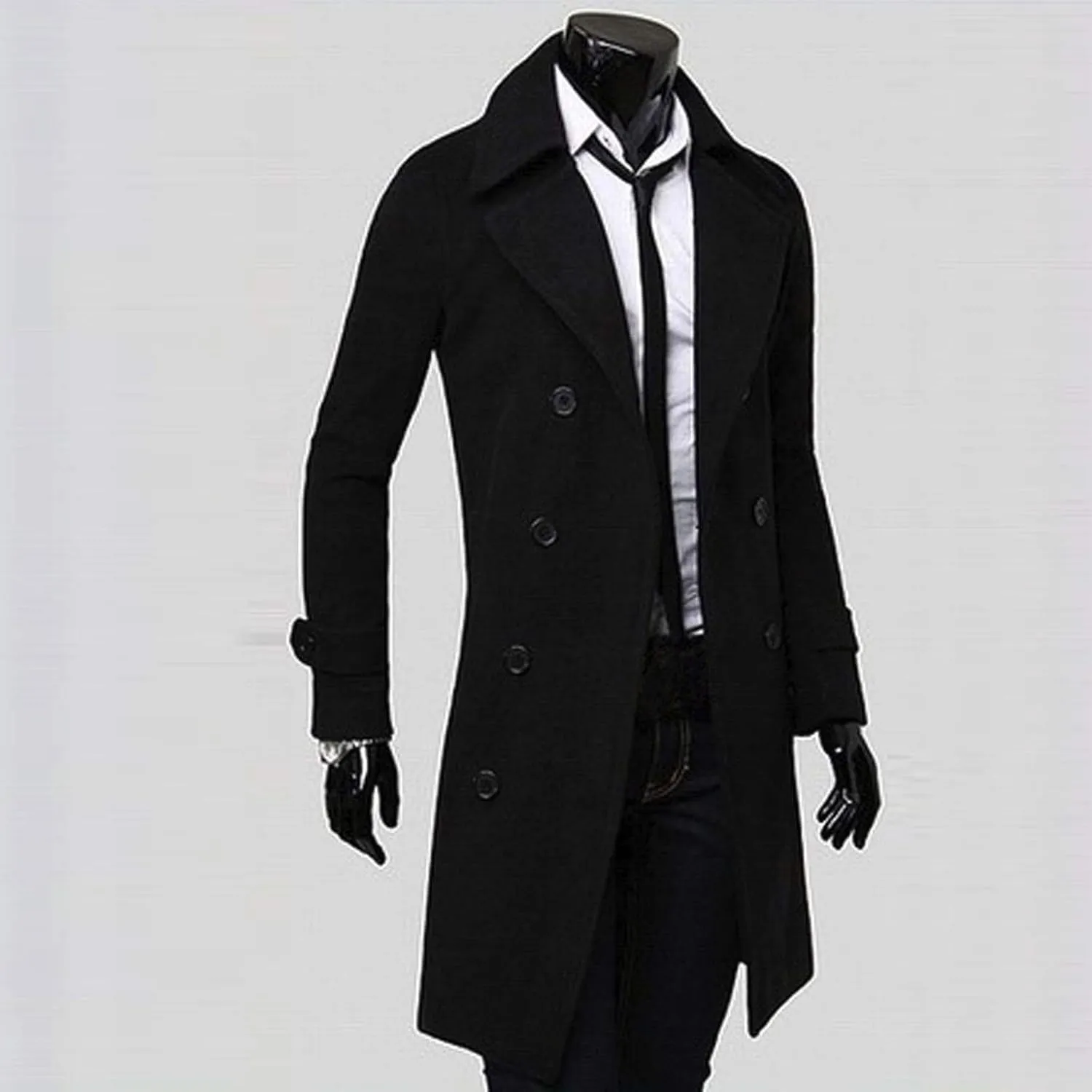 Ymosrh Men's Trench Coat Long Notched Lapel Double Breasted Jacket Overcoat Pea For Men, M-3XL