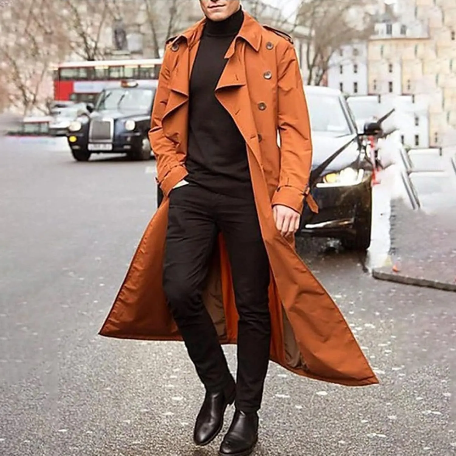 Ymosrh Rain Coats for Men Lightweight Trench Coat Long Overcoat Winter Mens Jackets Outwear