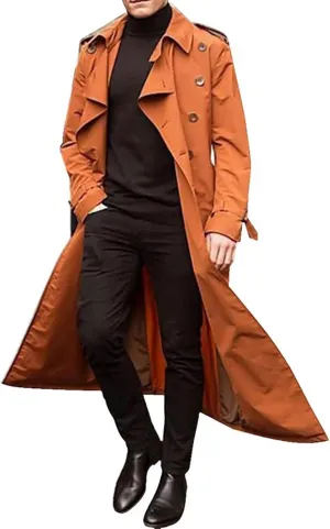 Ymosrh Rain Coats for Men Lightweight Trench Coat Long Overcoat Winter Mens Jackets Outwear