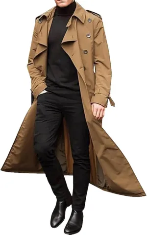 Ymosrh Rain Coats for Men Lightweight Trench Coat Long Overcoat Winter Mens Jackets Outwear