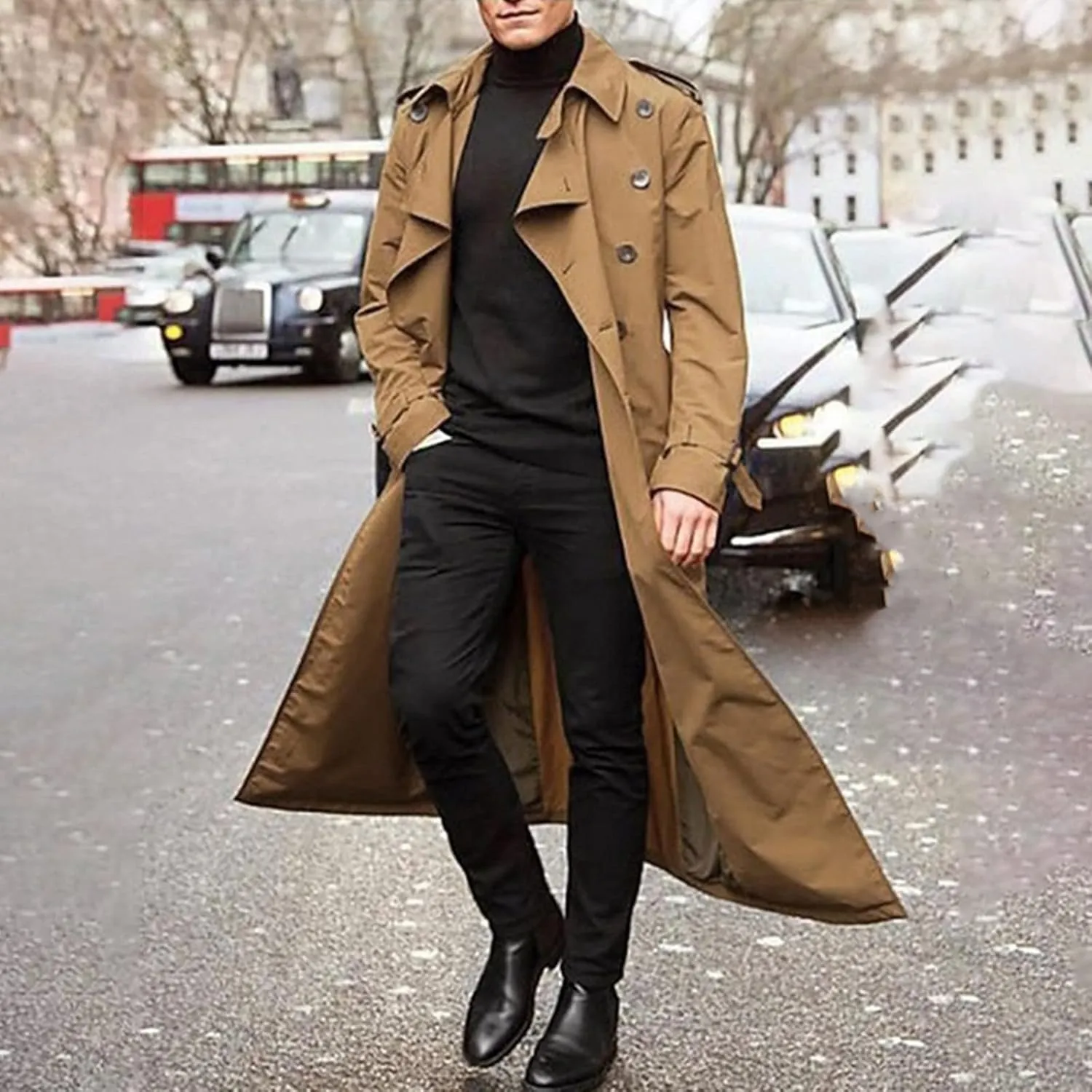 Ymosrh Rain Coats for Men Lightweight Trench Coat Long Overcoat Winter Mens Jackets Outwear