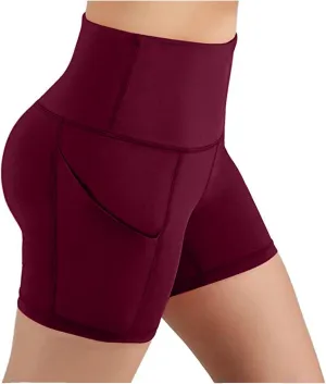 Yoga Shorts for Women High Waist Shorts Hip Lift Stretch Shorts Athletic Workout Running Shorts with Pockets